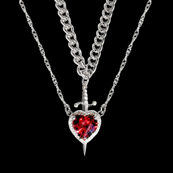 Layered Heart Sword Pendant Necklace